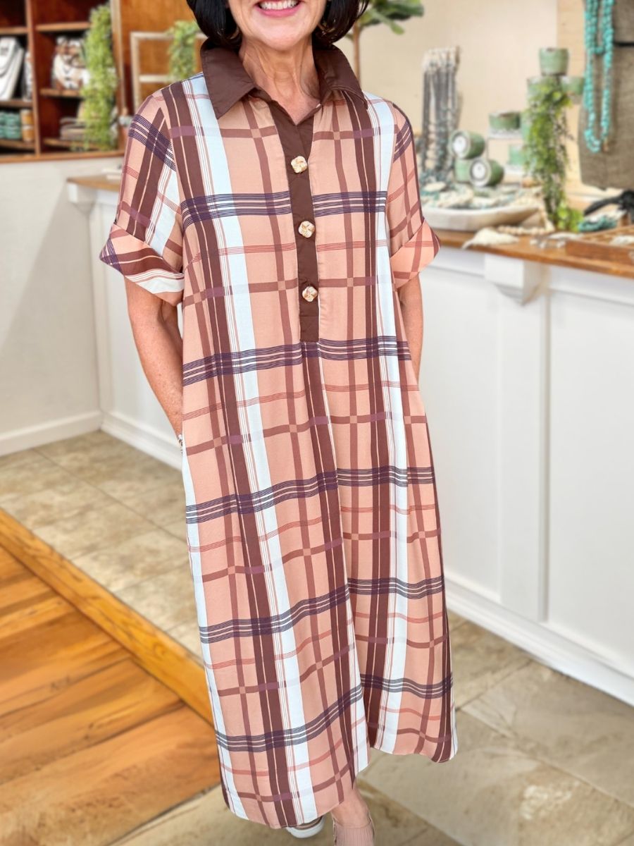 Retro Plaid Short Sleeved Dress