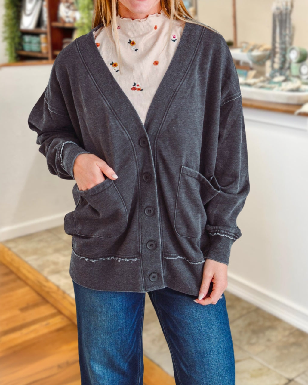 Cozy Versatile Washed Cardigan