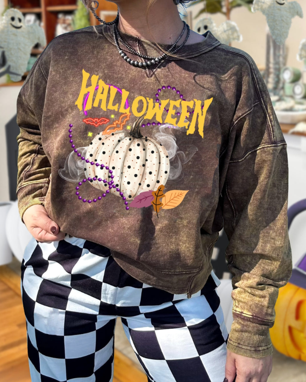 Halloween Polka Dot Pumpkin Chain Pullover