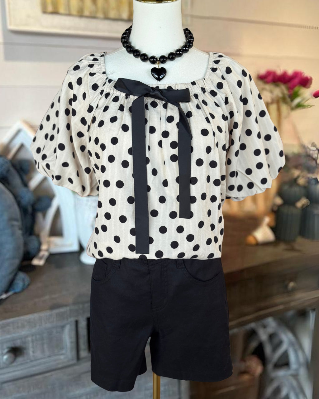 Polka Dot Square Neck Satin Top