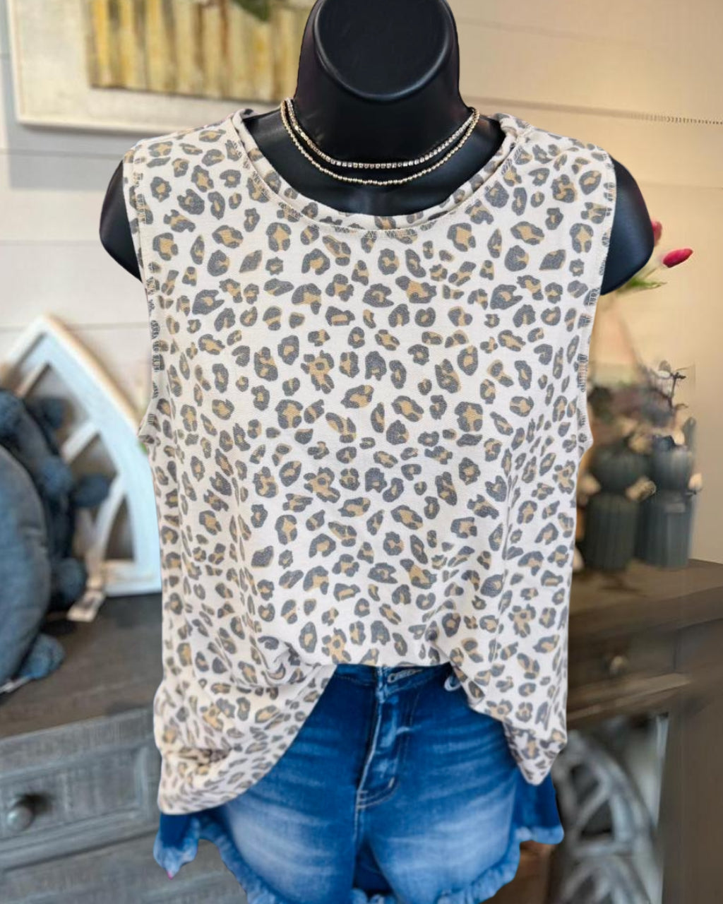 Leopard Washed Sleeveless Top
