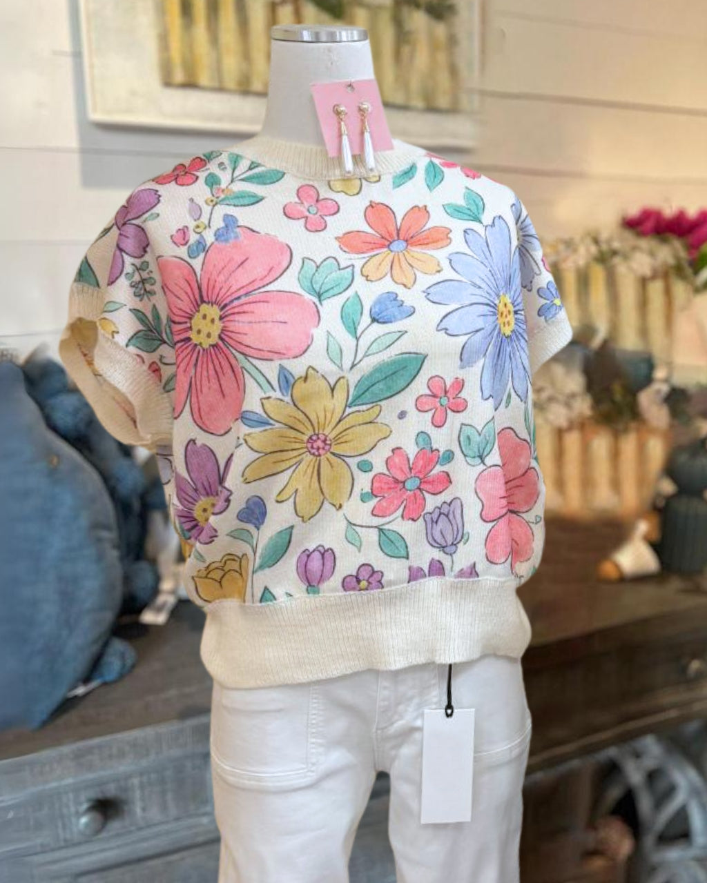 Vibrant Blooming Floral Knit Top
