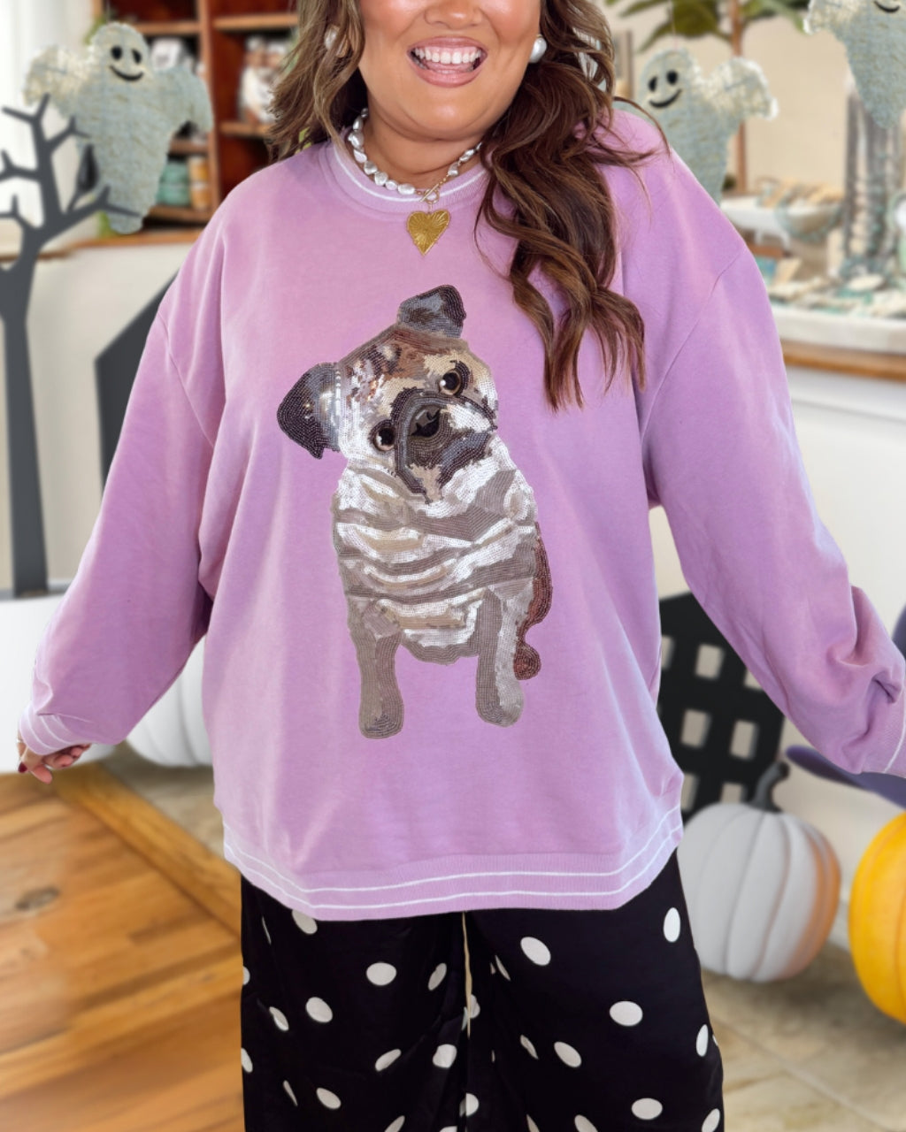 Lively Sequin Pug Fashion Sweatshirt
