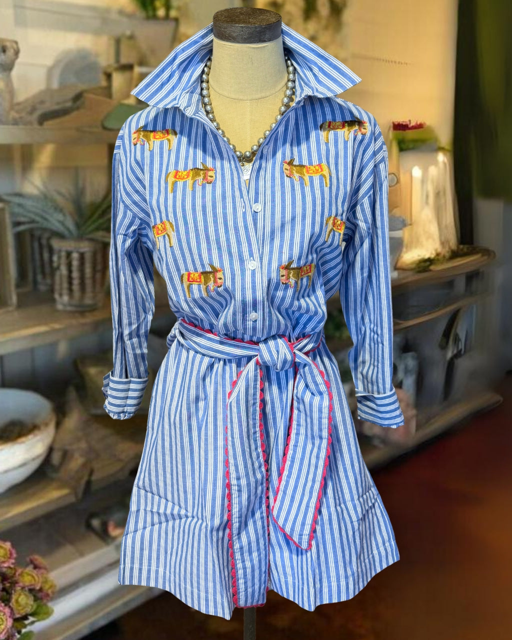 Pony-Embroidered Striped Dress