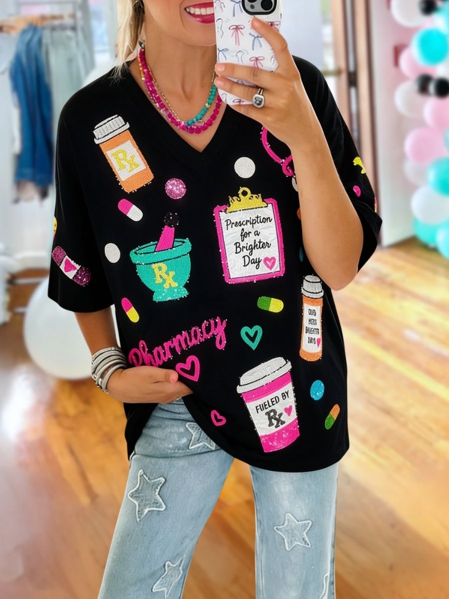 Pharmacy Themed Sequin T-Shirt
