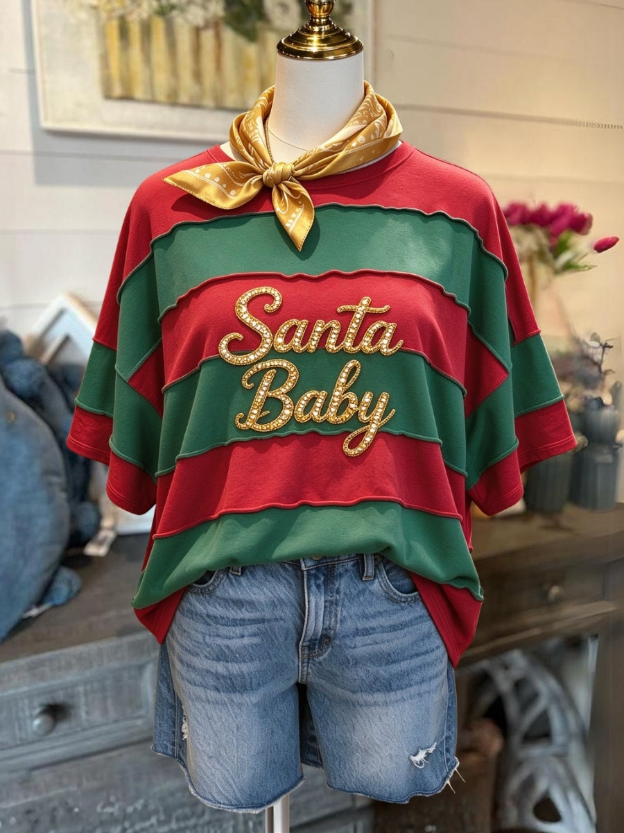 "Santa Baby" Sequined Striped T-Shirt