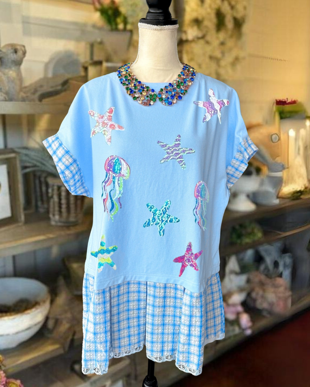 Ocean Sequin Plaid Patchwork Dress