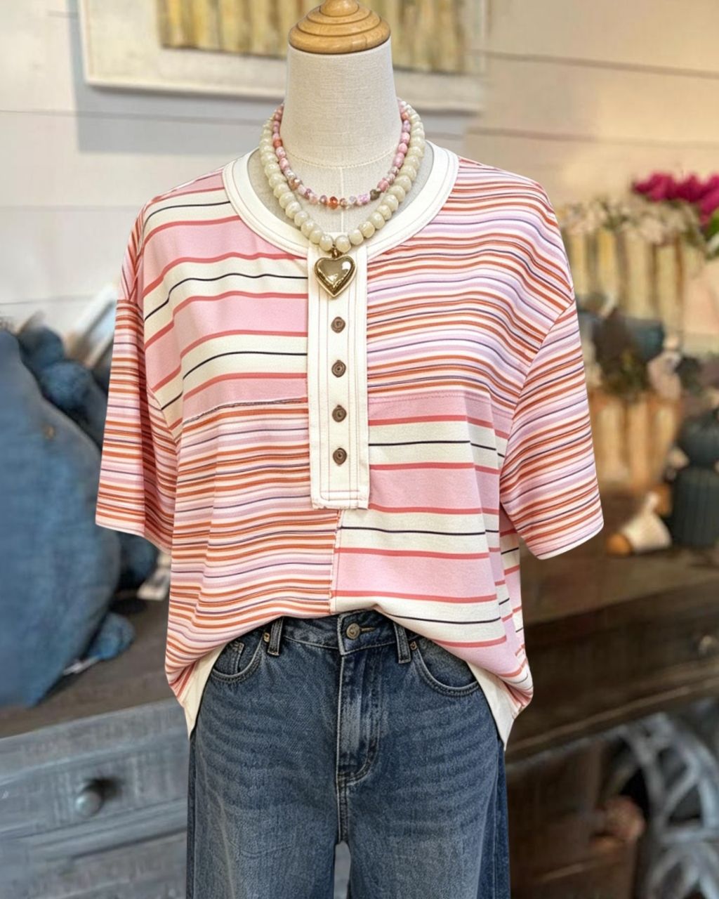 Unique Striped Henley Top