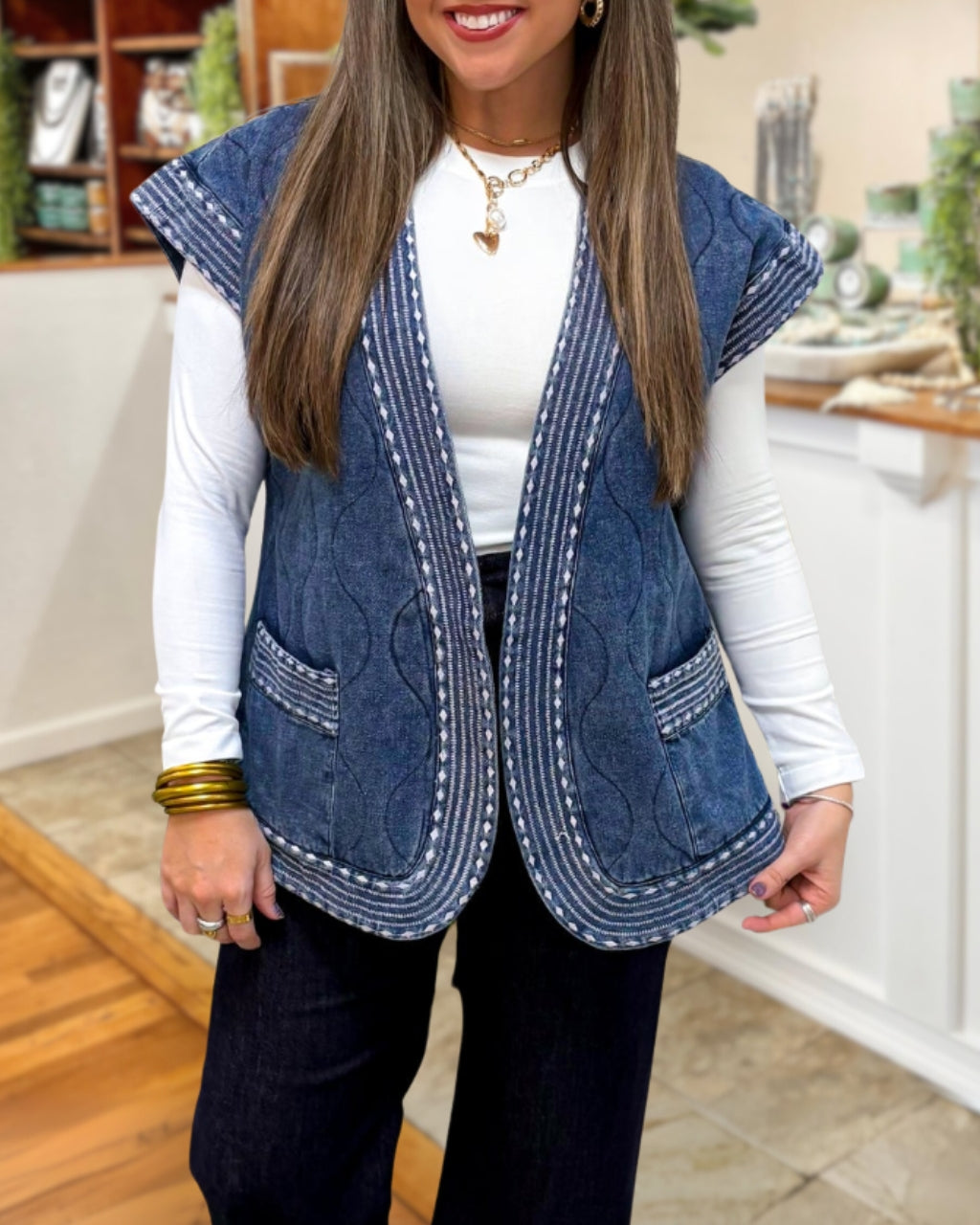 Trendy Denim Quilted Vest