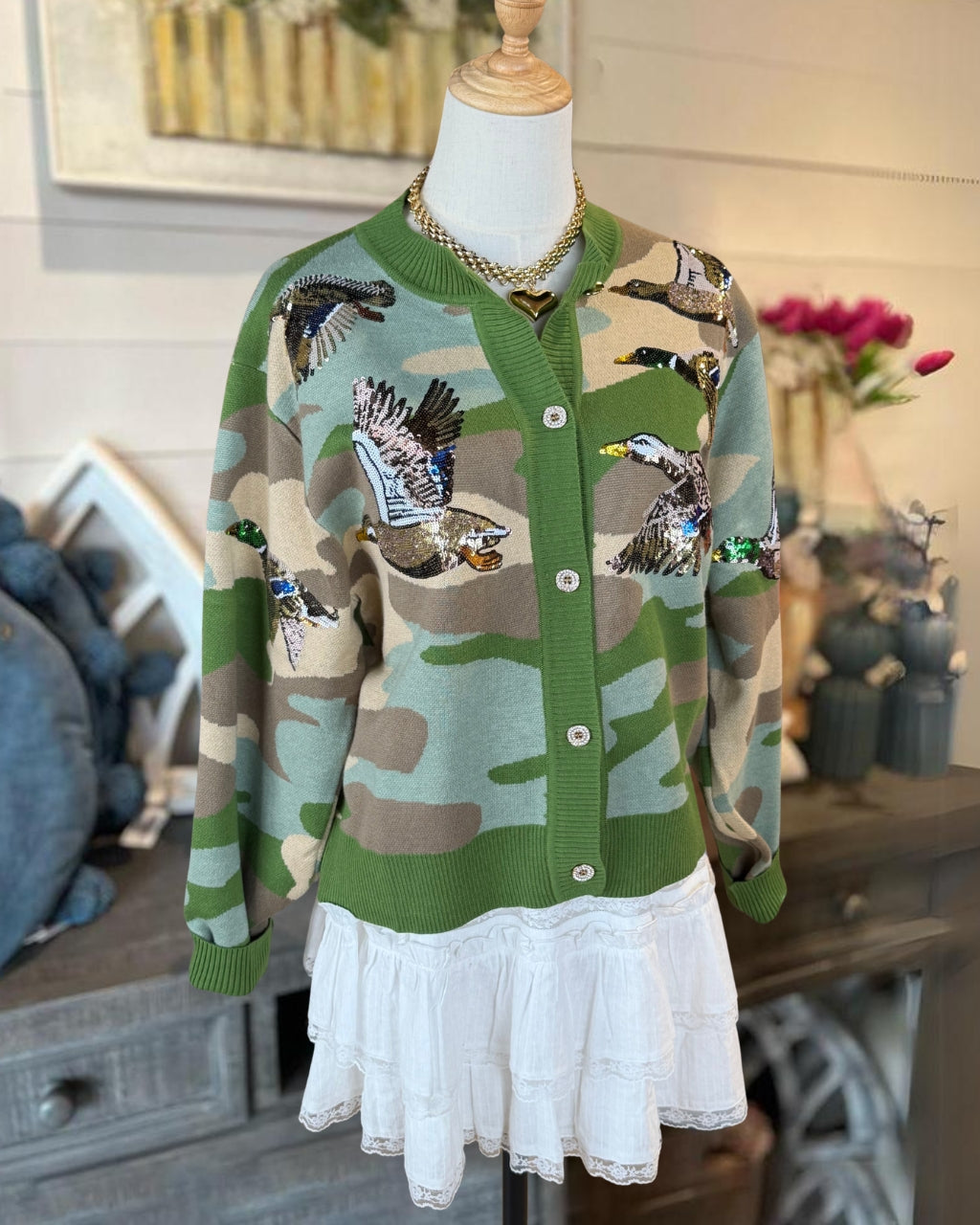 Duck Sequin Camo Cardigan