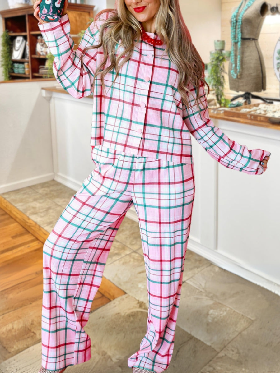 Casual Merry Christmas Plaid Set