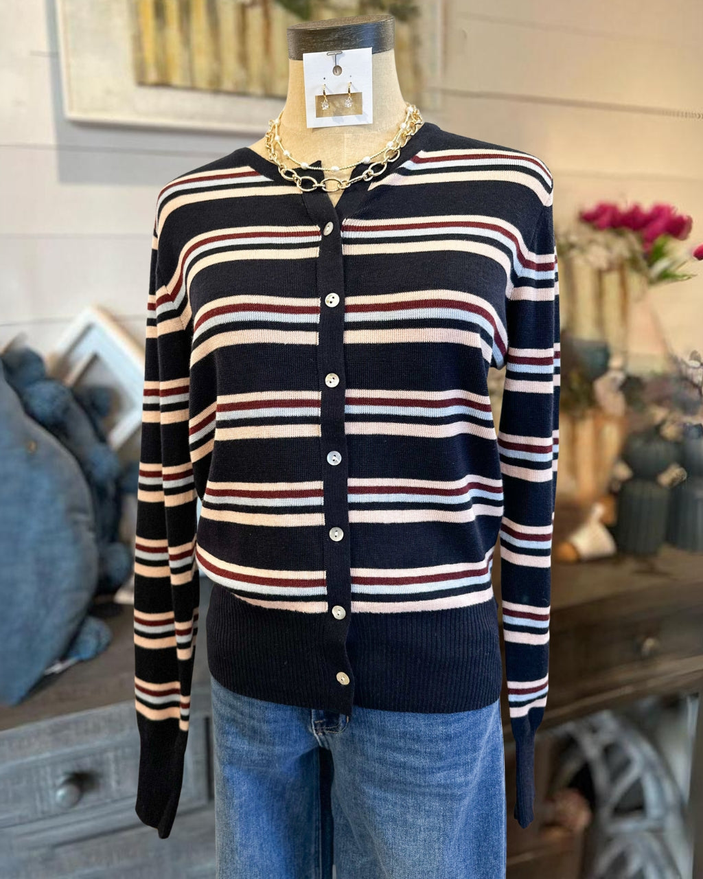Playful Striped Button Cardigan