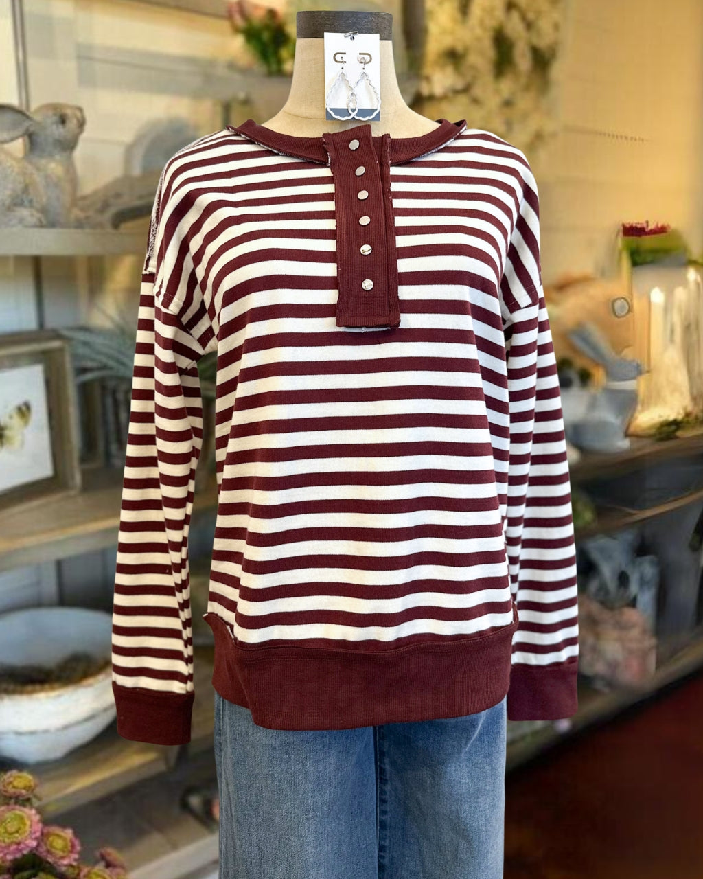 Casual Striped Henley Top