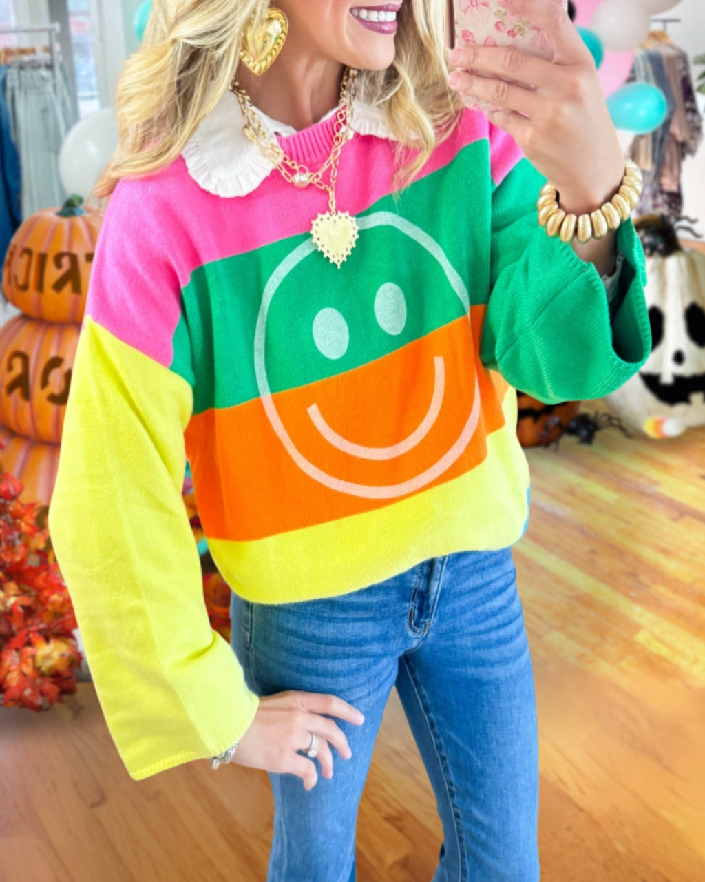 Smiley Rainbow Stripe Sweatshirt