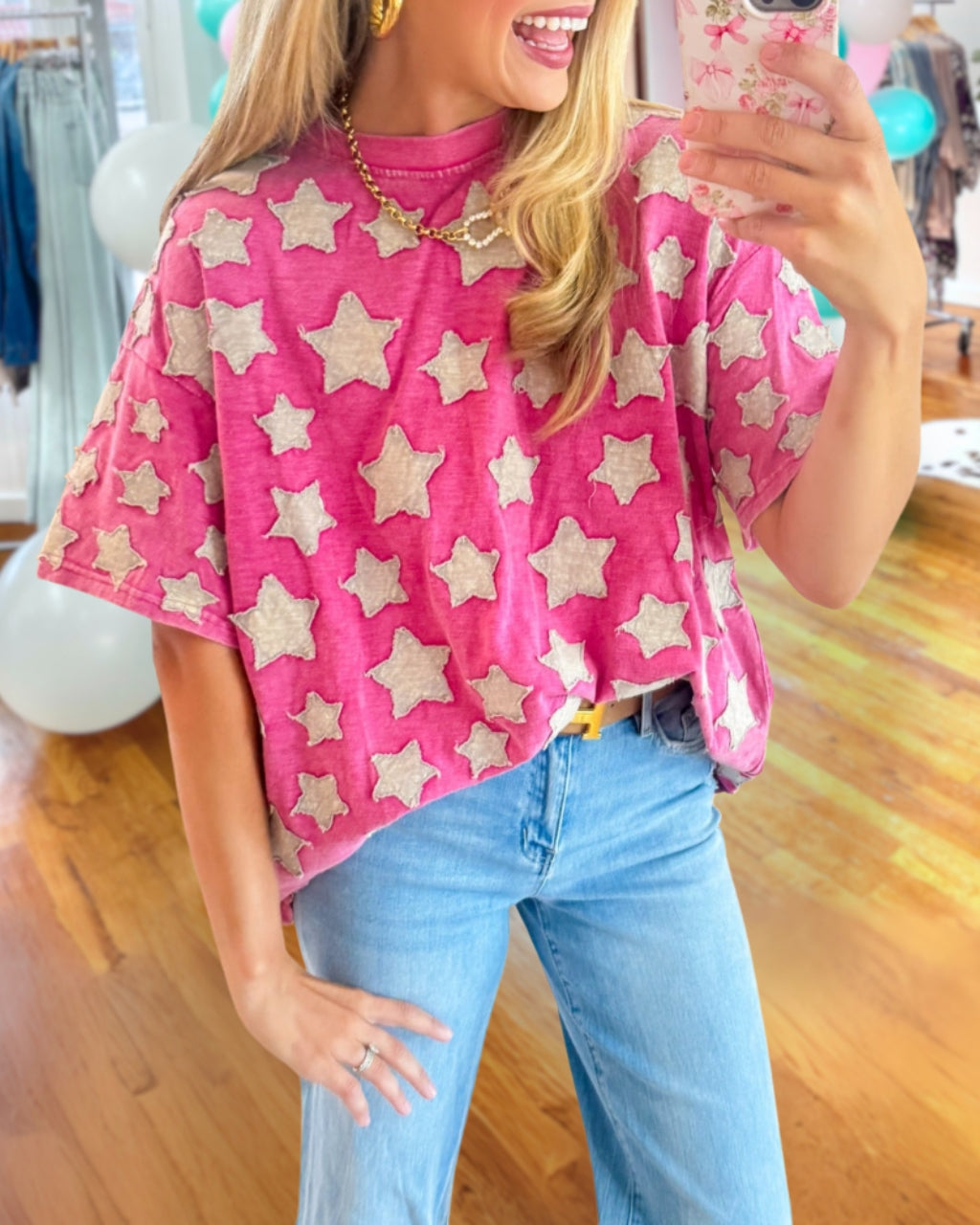 Pink Star Patch Top