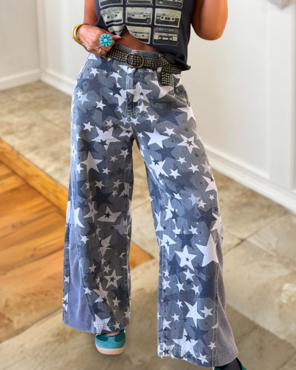 Casual Star-patterned Denim Pants