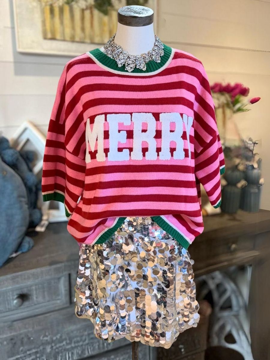 MERRY Embroidered Striped Color-Block Top