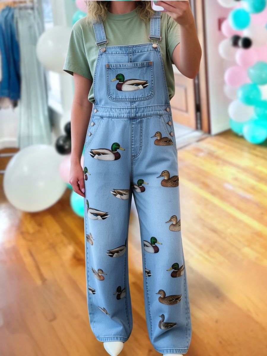 Comfortable Mallard Print Overalls