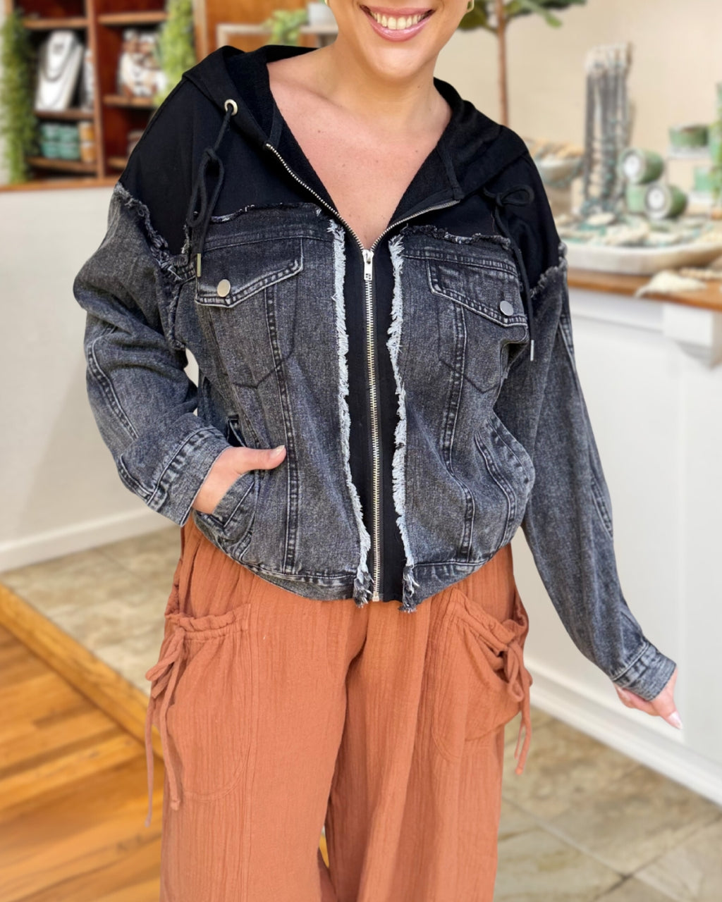 Hooded Denim Patchwork Jacket