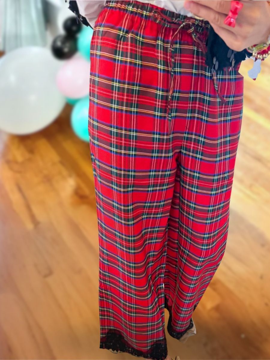 Christmas Plaid Lace Pants