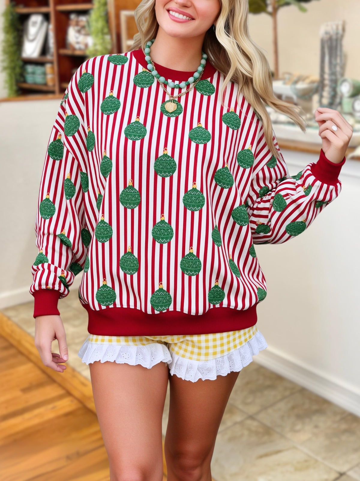 Christmas Ball Striped Pullover