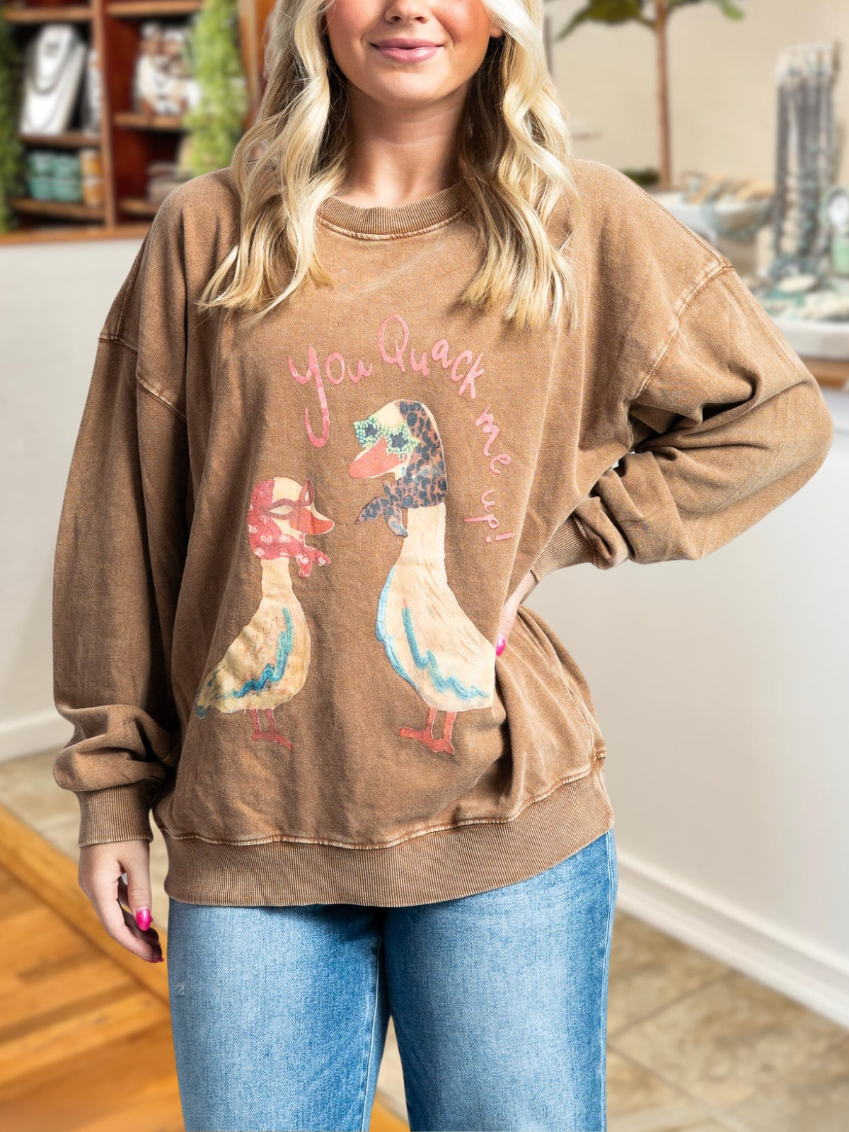 You Quack Me Up Duck Distressed Washed Pullover