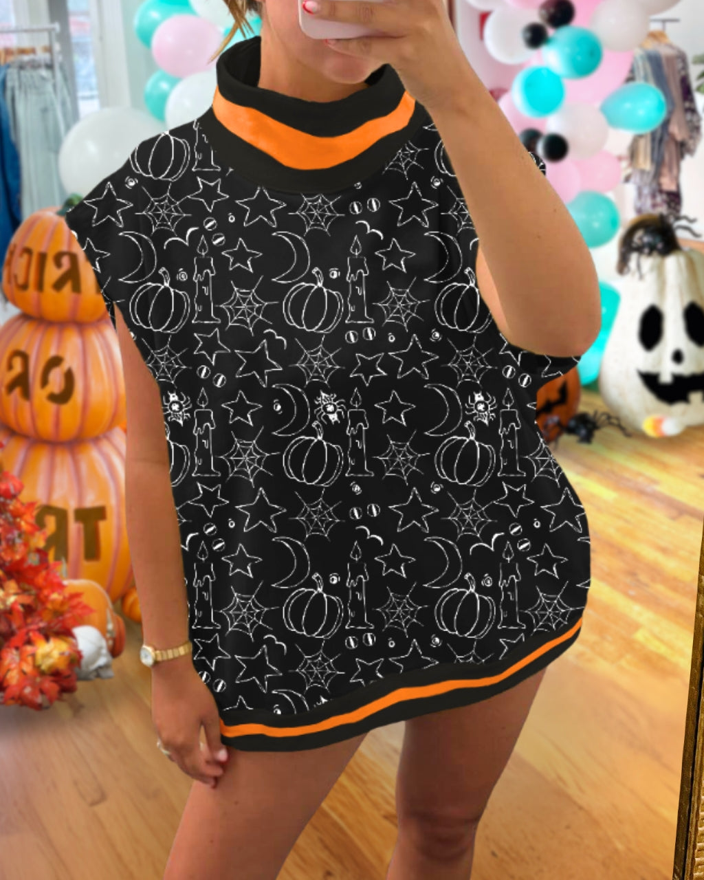Halloween Line Art Mock Neck Top