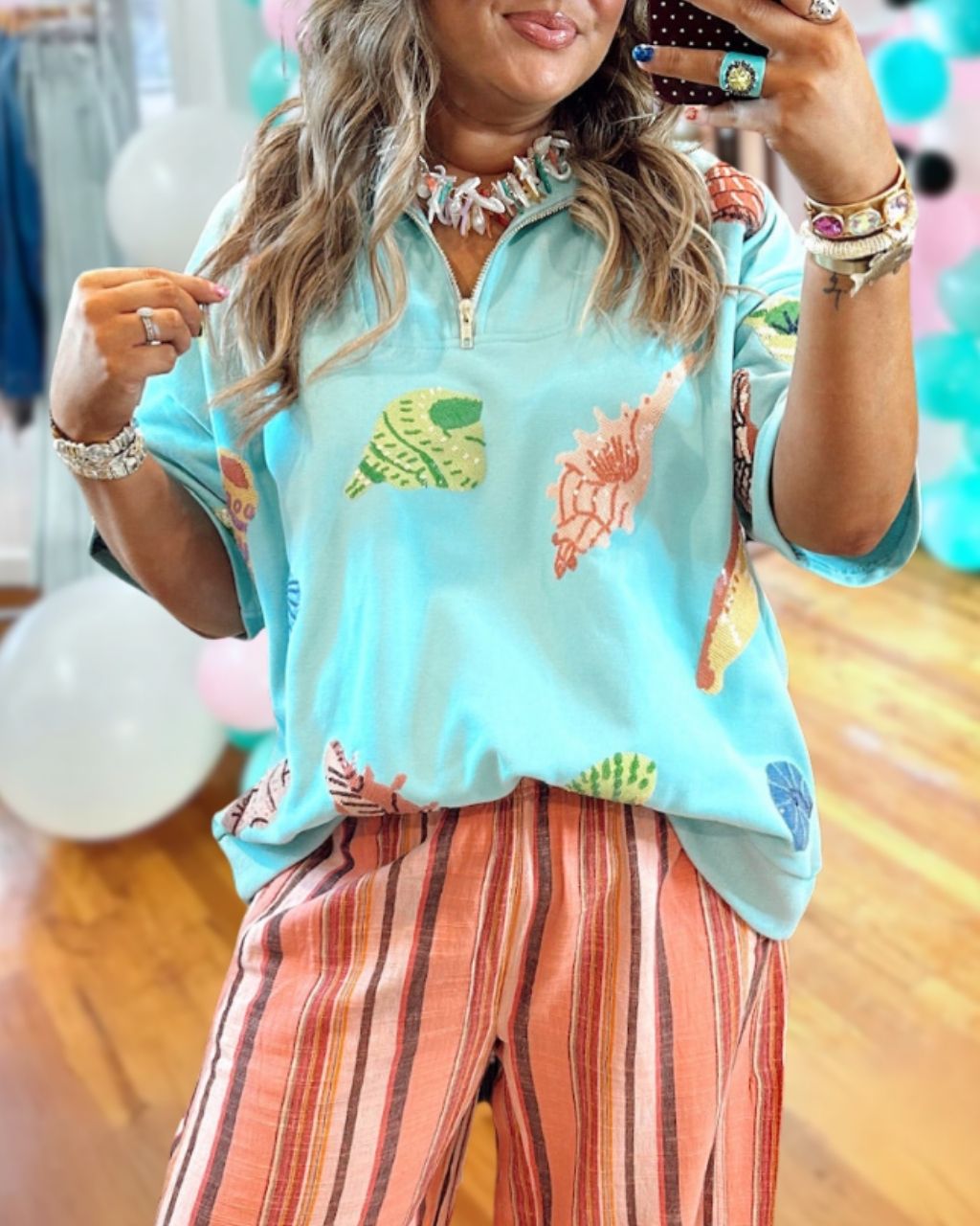 Seashell Sequined Half-zip Top