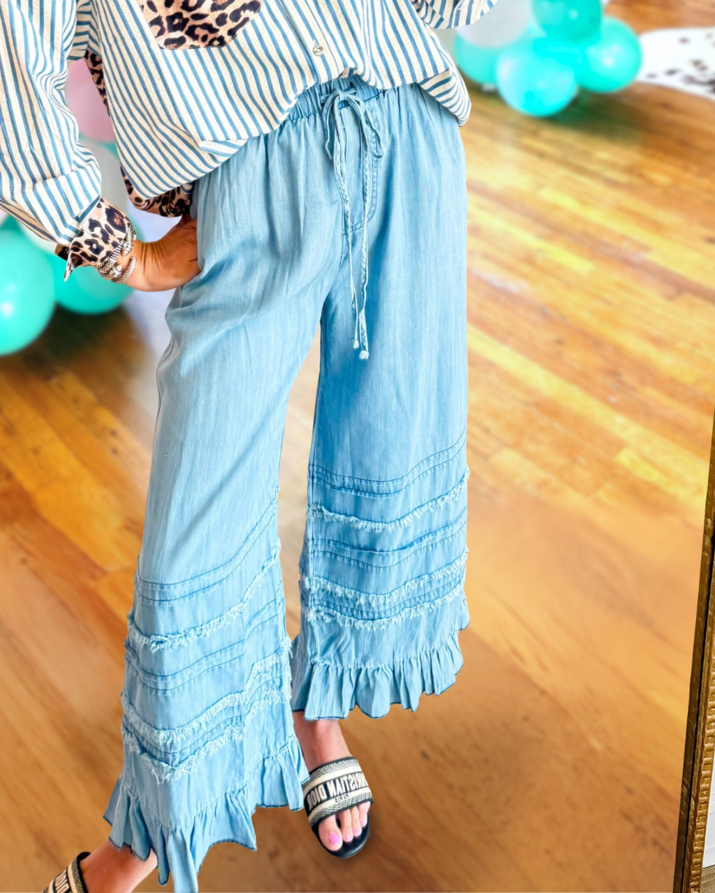 Denim Ruffle Breeze Pants