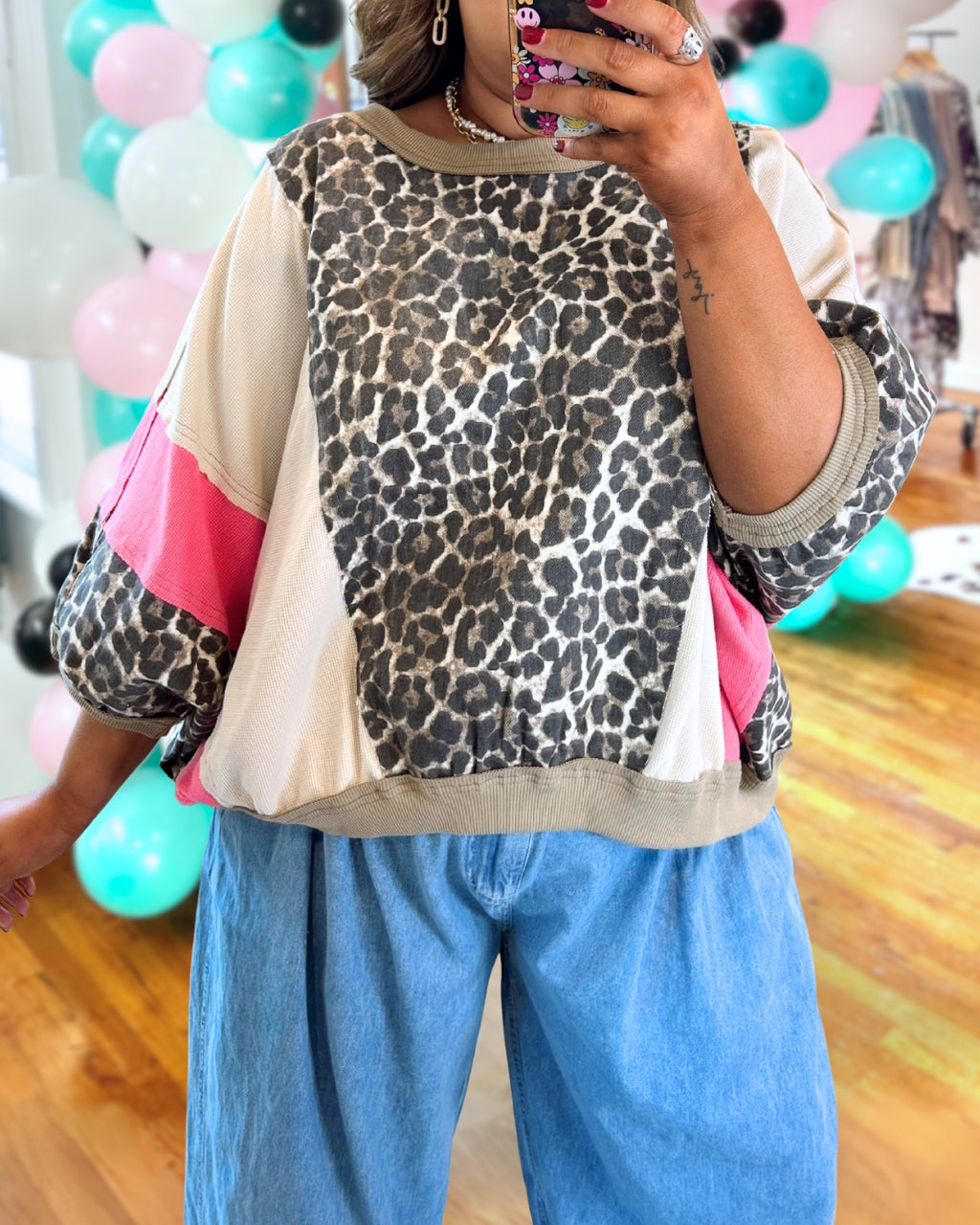 Washed Leopard Patchwork Top