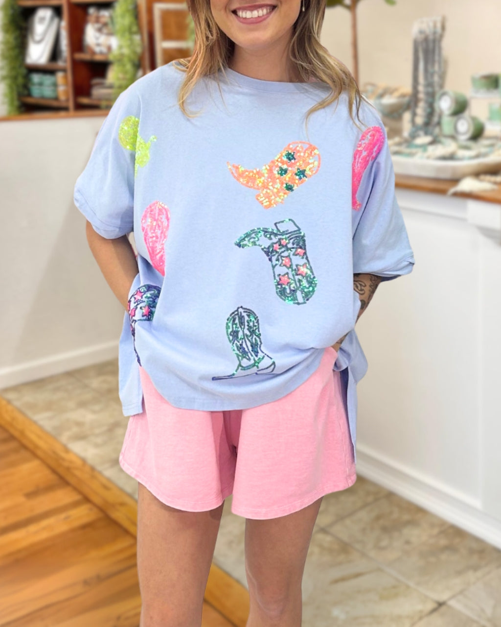 Shiny Boots Sequin T-shirt
