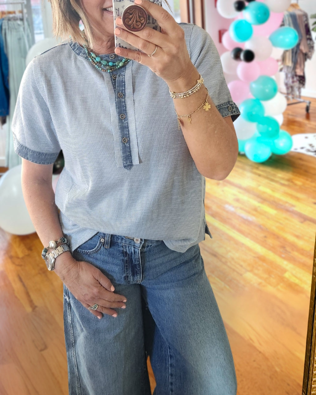 Denim Henley Top