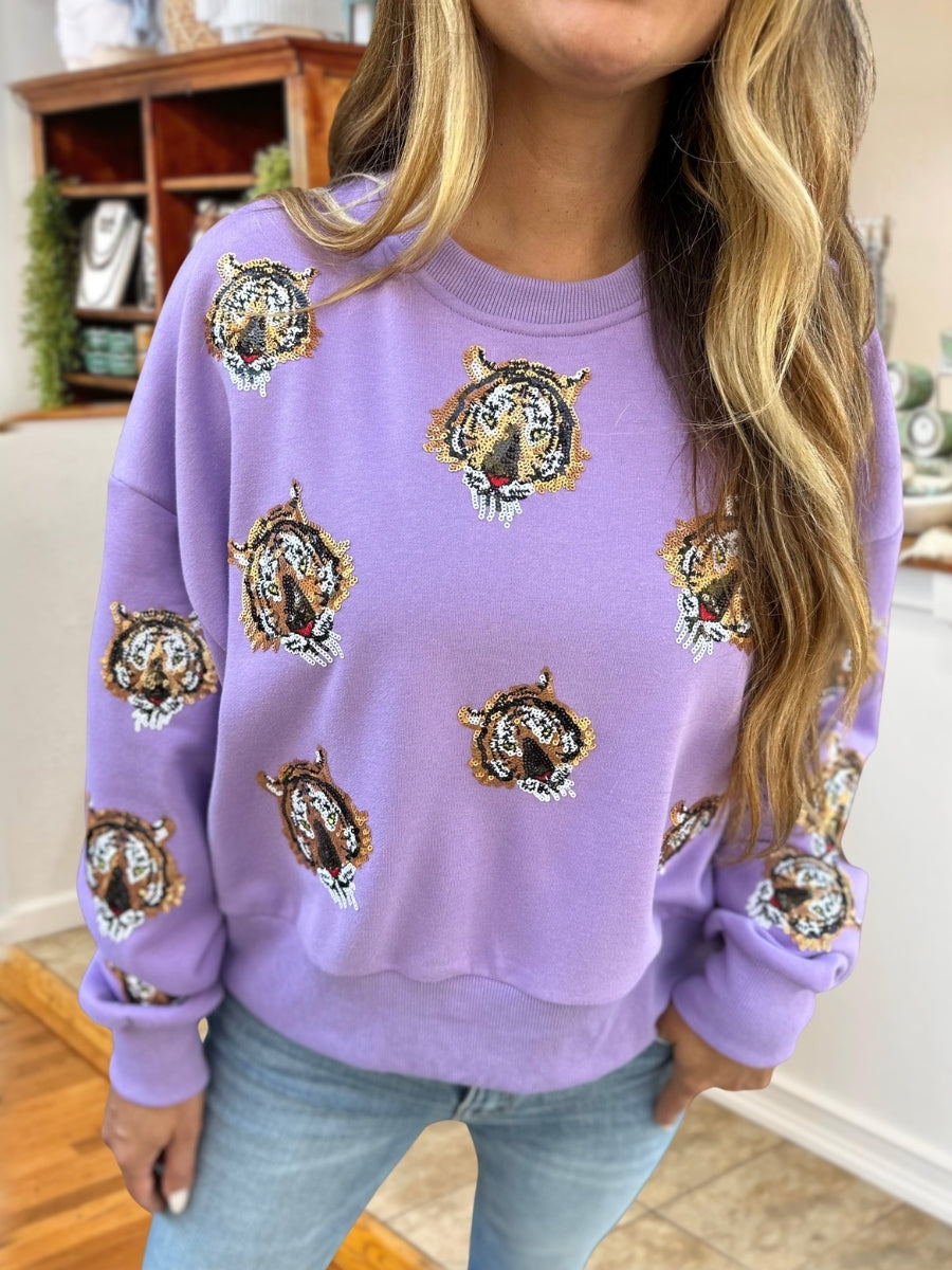 Game Day Tiger-Head Sequin Pullover