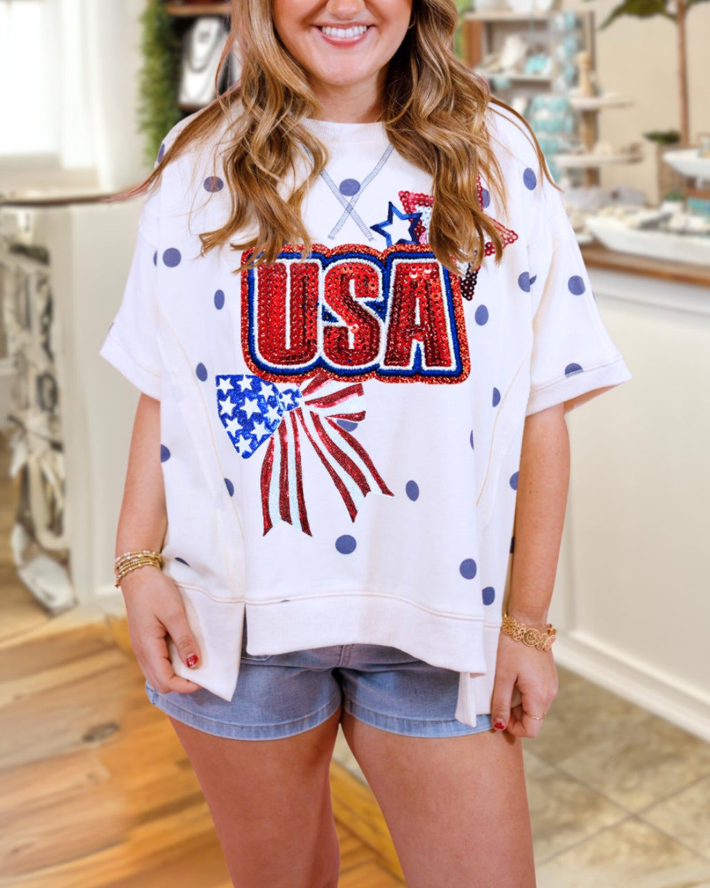 Independence Day Sequin Polka Dot Top