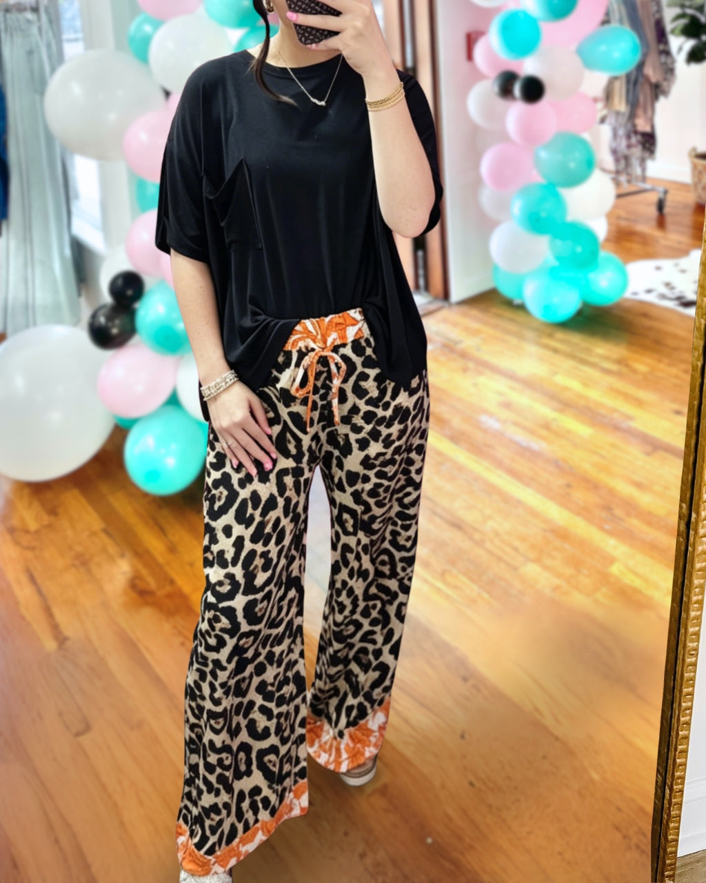 Leopard Floral Trim Pants