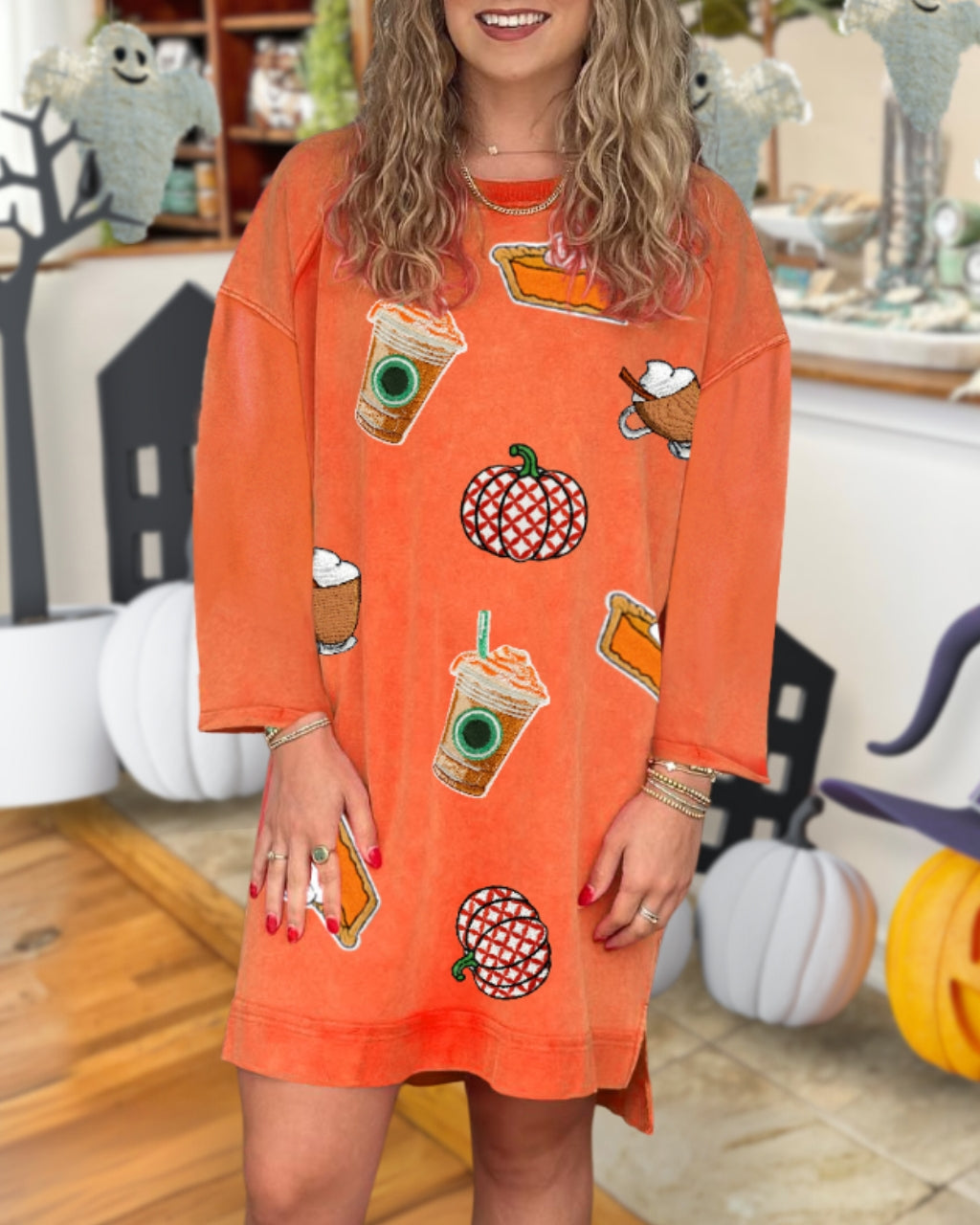 Sequin Pumpkin Spice Latte Dress