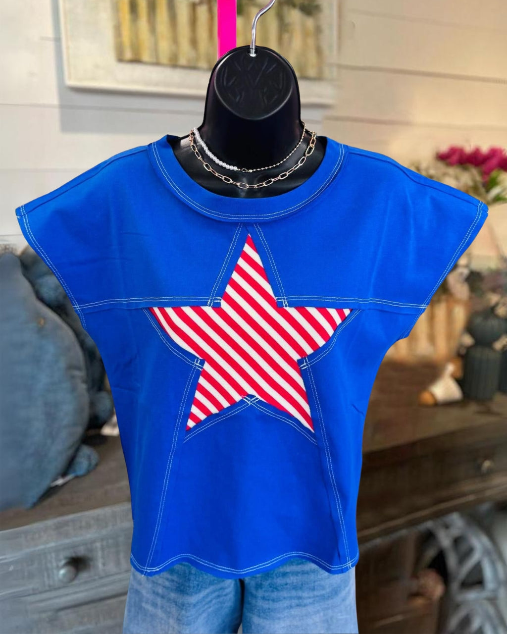 Star Patchwork Crewneck Top