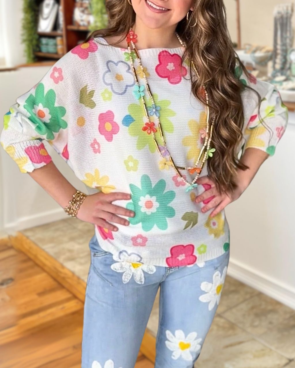 Colorful Floral Knit Top