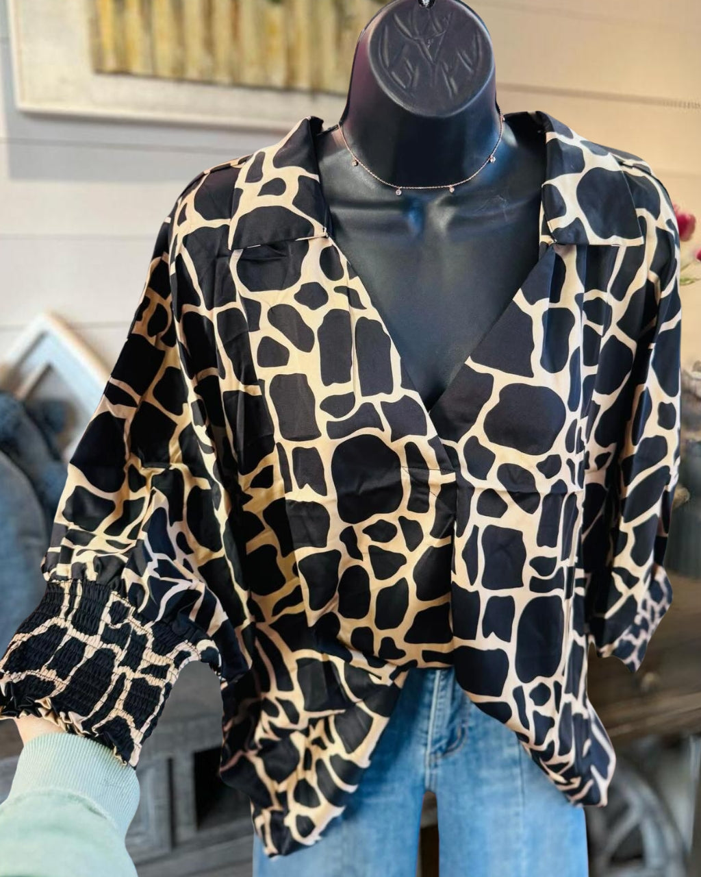 Chic Giraffe Print Satin Shirt