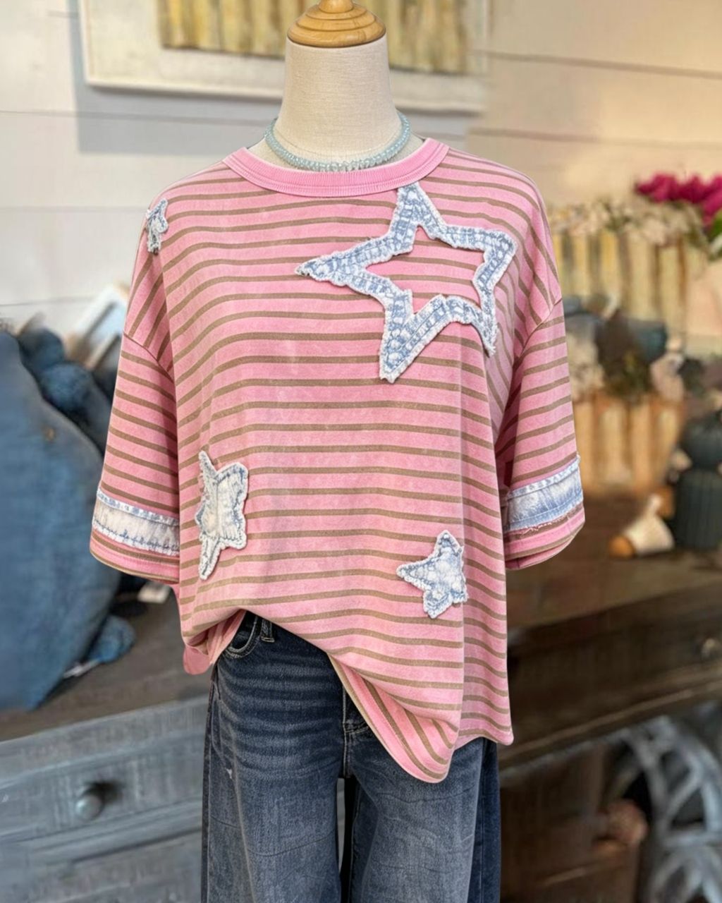 Star Appliqué Striped Top
