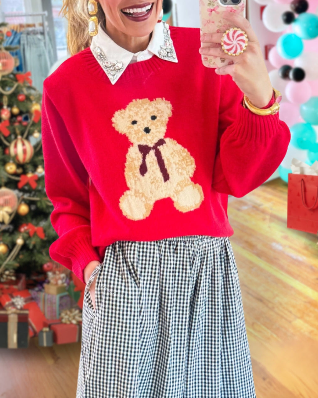 Teddy Bear Embroidered Pullover