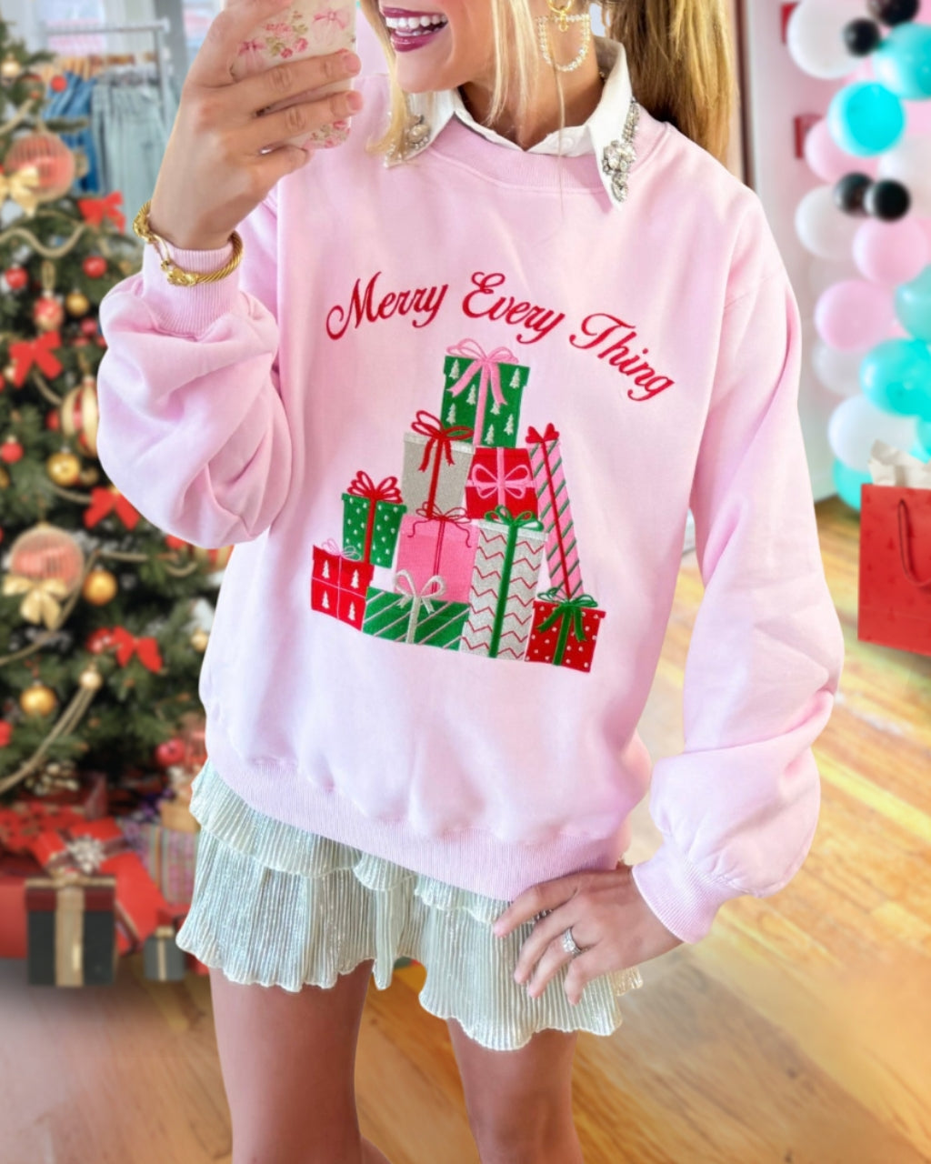 Merry Everything Gift Embroidered Pullover