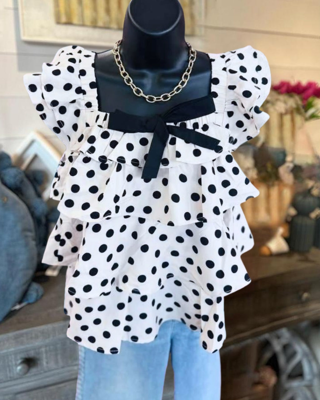 Polka Dot Layered Ruffled Satin Top