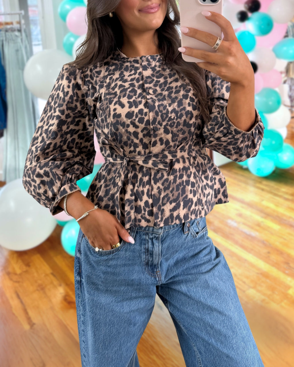 Fashionable Leopard Print Waist Tie Top