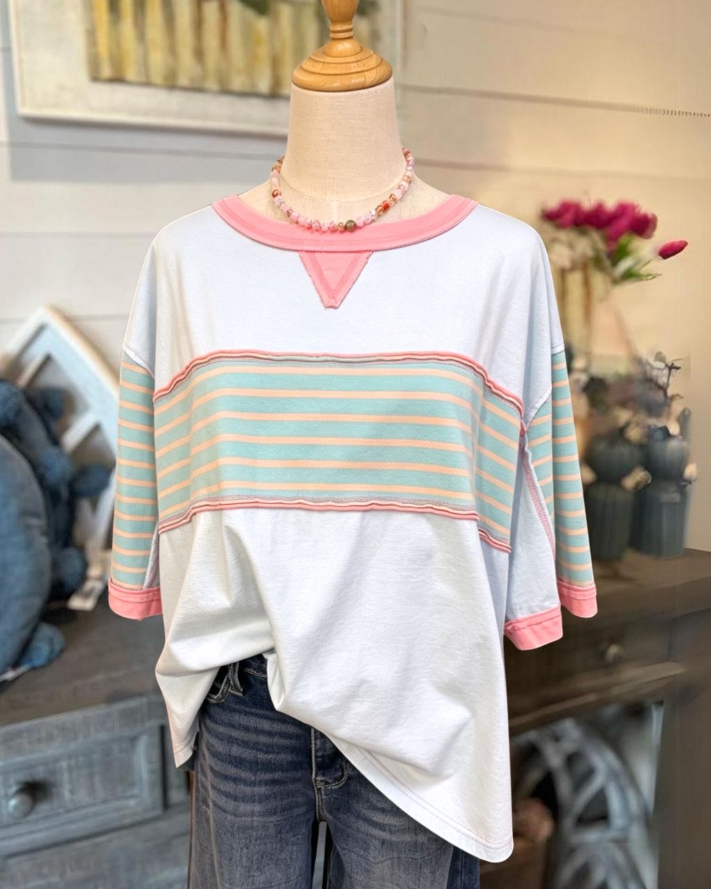 Striped Patchwork Crewneck T-shirt