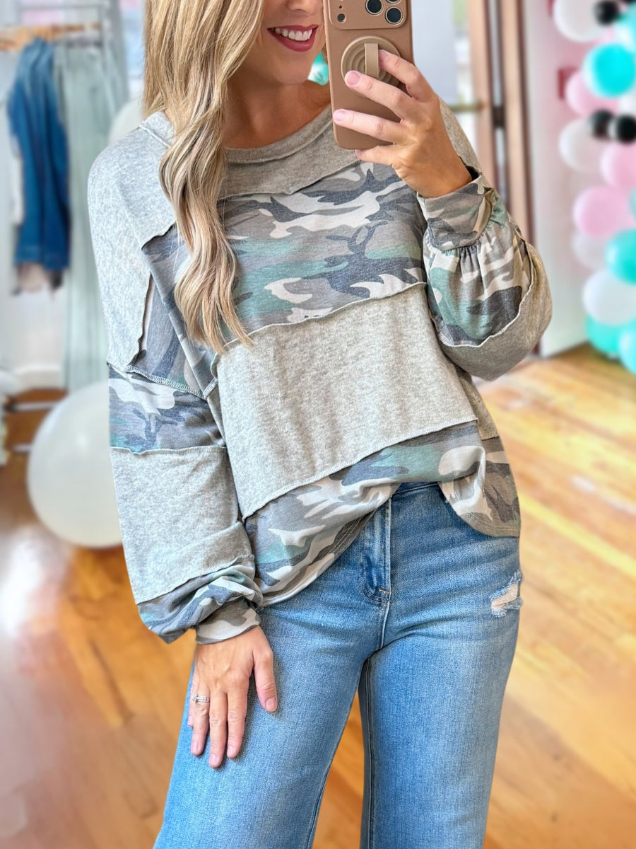 Cozy Camouflage Patchwork Top