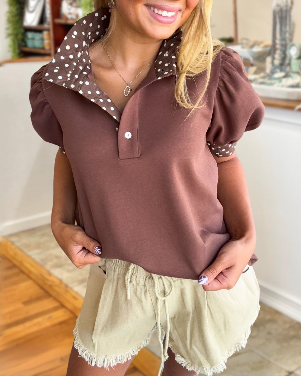 Polka-Dot Trim Polo Top
