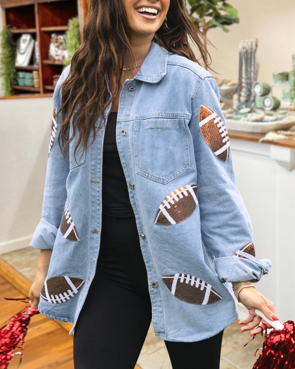 Stylish Football Sequined Denim Jacket