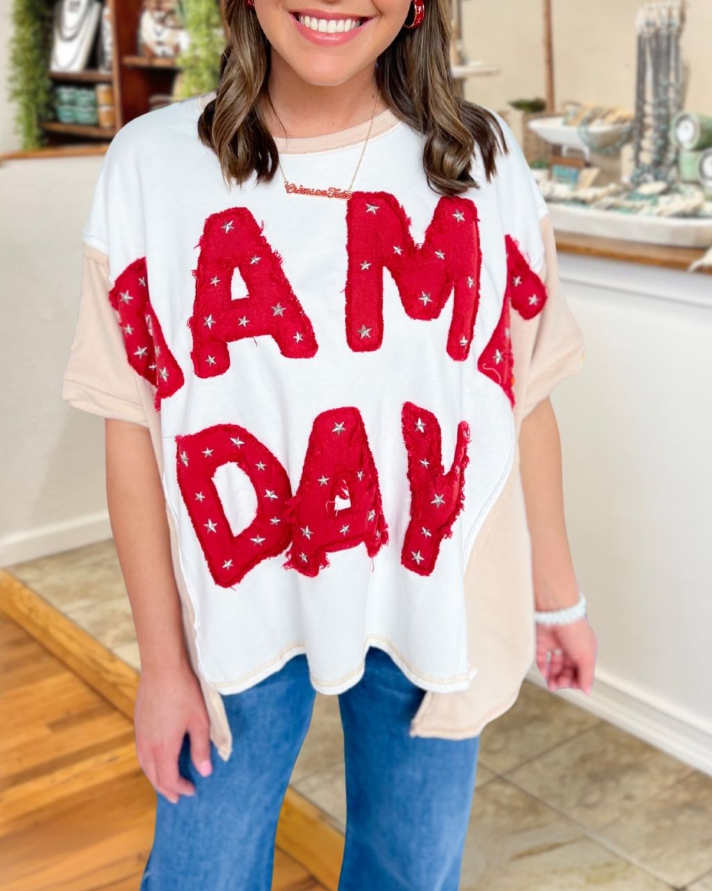 Game Day Star Embroidery Patch T-Shirt