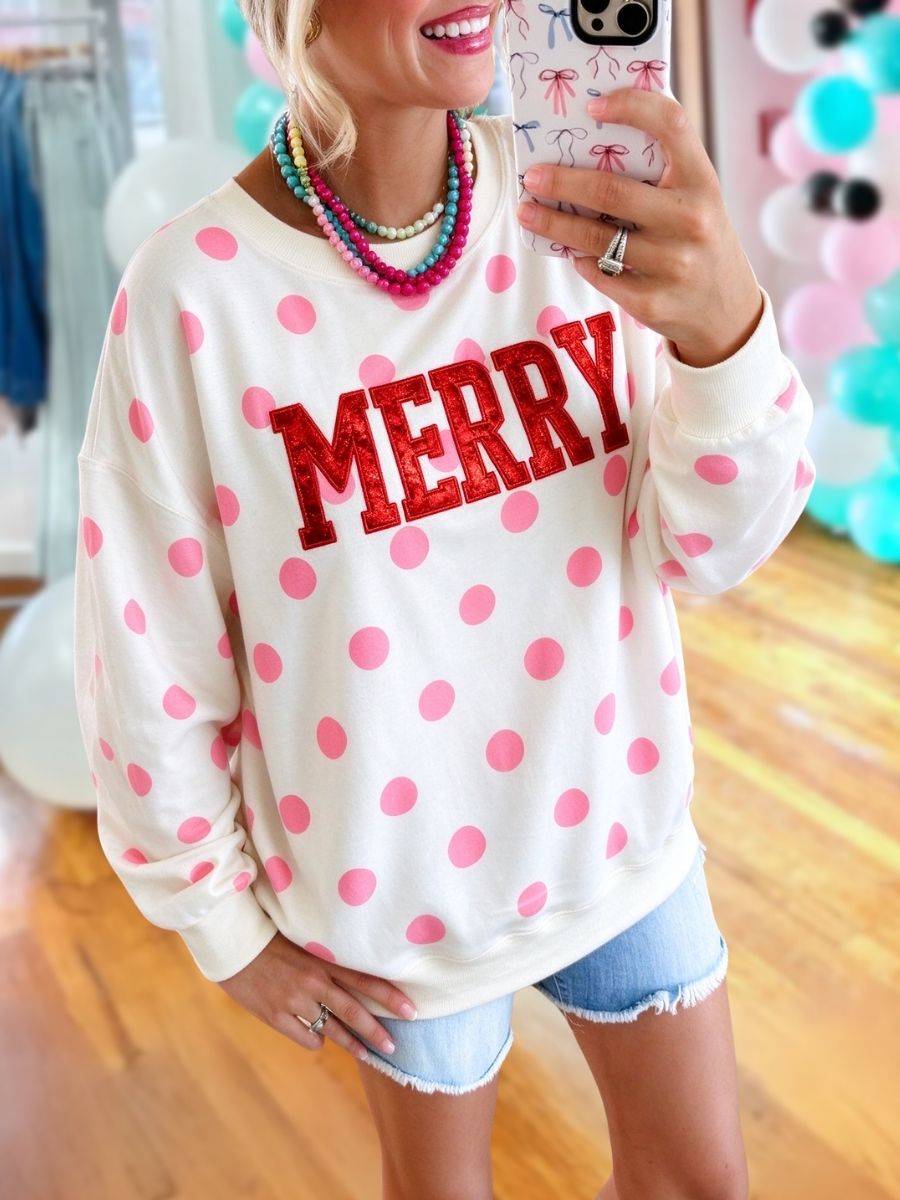 MERRY Embroidered Polka-Dot Pullover